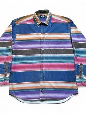 Vintage Men's Dockers Western Multicolor Striped Button-Down Shirt M